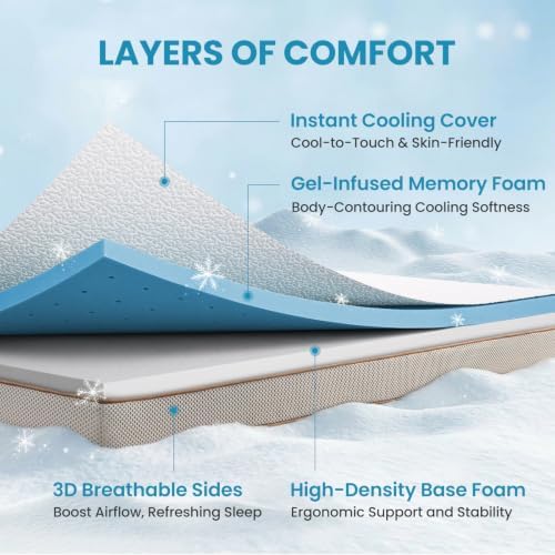 BedStory Cooling Mattress Topper Queen Size, 3 Inch Gel Infused Memory