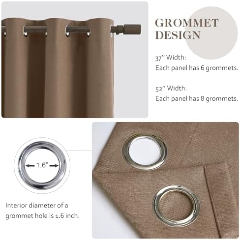 Full Blackout Taupe Linen Curtains 95 Inch Length 2 Panels