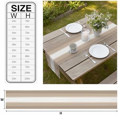 Beige Ombre Striped Table Runner 108 Inch Long Dresser Scarves Linen