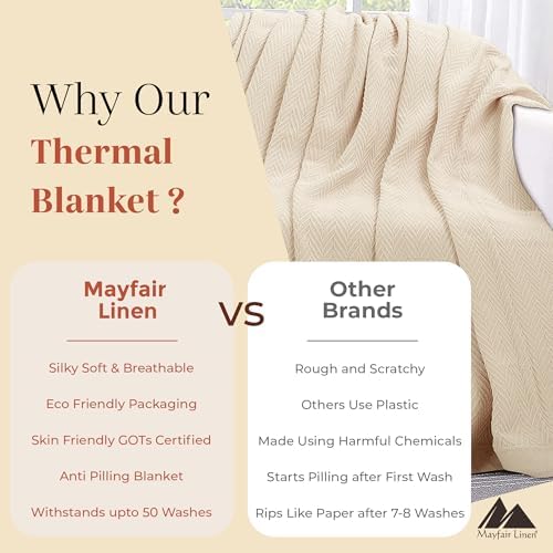 Mayfair Linen Cotton Throw Blankets for Bed King Size - Herringbone