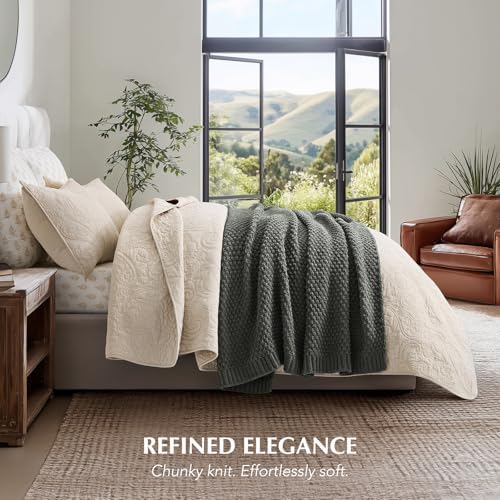 EVERGRACEHOME Chunky Chenille Knit Throw Blanket, 50 x 60, Charcoal