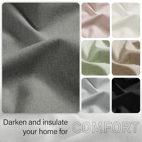 Jubilantex Faux Linen Blackout Curtains Dark Grey Pinch Pleat 84" L