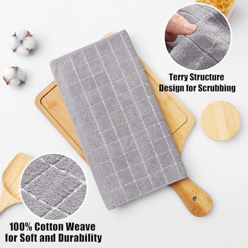 Homaxy 100% Cotton Terry Kitchen Dish Cloths, 7 Pack, Light Grey