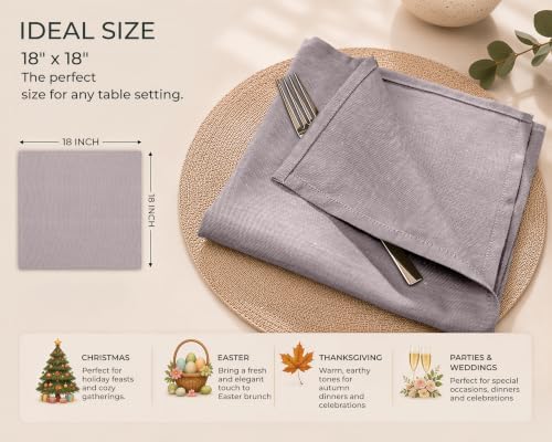 Ruvanti Cloth Napkins Set of 12, Poly Cotton Fabric 18x18 - Deep Taupe