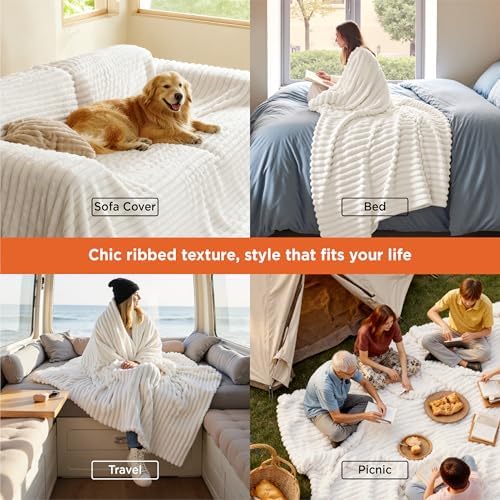 Bedsure Soft Cozy Cal King Size Blanket for Bed Off White 102"x96"