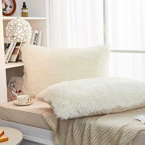 JAUXIO Long Faux Fur Soft Soild Decorative Pillowcase Oblong Fluffy