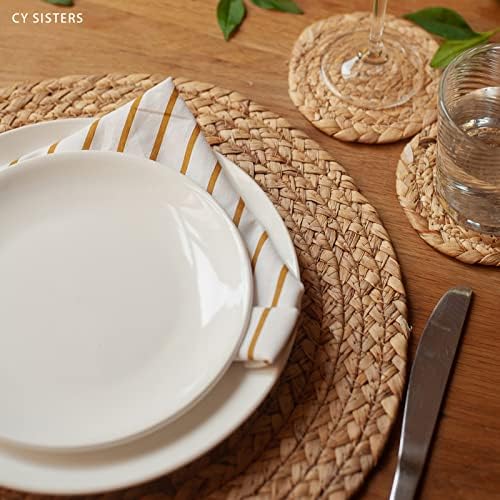 Round Woven Placemats Set of 4, Natural Water Hyacinth Place mats