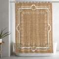 Brown Double Lines Shower Curtain 84 Inches Long Modern Linen Texture