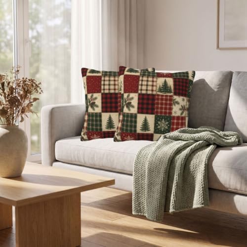 Christmas Plaid Pillow Covers 22x22 Set of 2 Winter Holiday Farmhouse