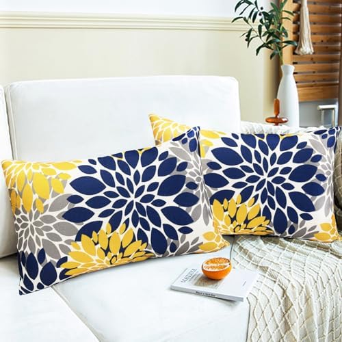 Decorative Throw Pillow Covers Set of 2 Blue Yellow pillow covers