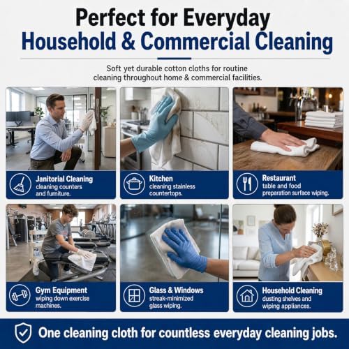 New Heavy-Duty White Cotton Cleaning Cloths, 15" x 25", 50 lb Box