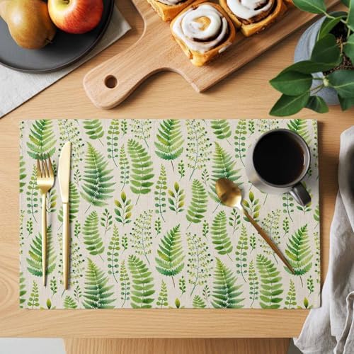 Placemats Set of 8, Spring Leavse Woven Placemat, Linen Place Mats for
