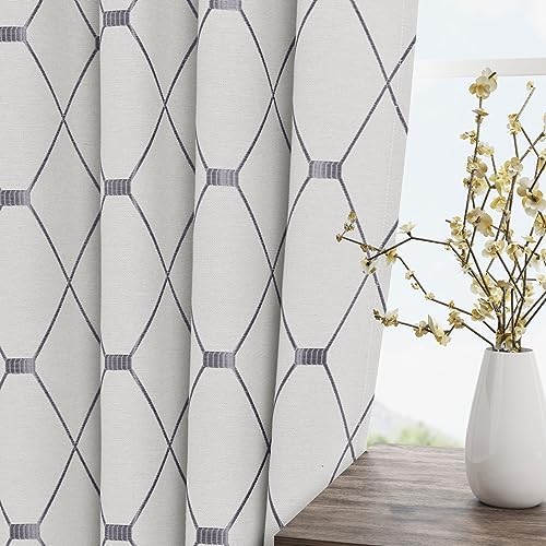 Nanspring Grey Geometric Pattern Off White Curtains 63 Inch Length for