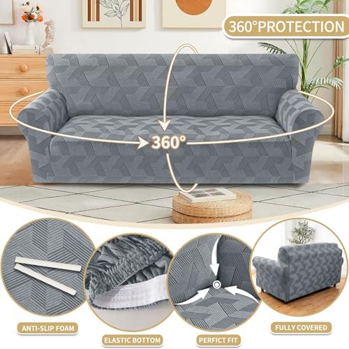 JIVINER 1 Piece Couch Cover for 3 Cushion Couch, High Stretch Sofa