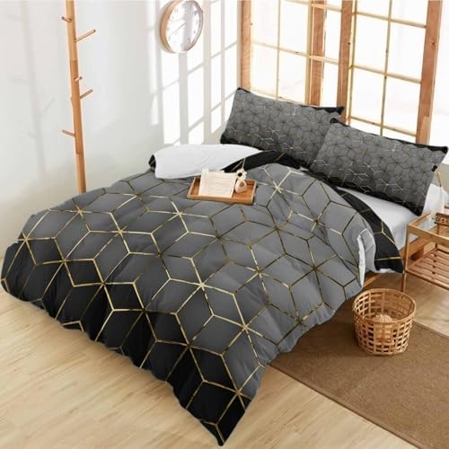 Duvet Cover Set Queen, Gray Mottled Gradient Geometric 3 Piece Bedding