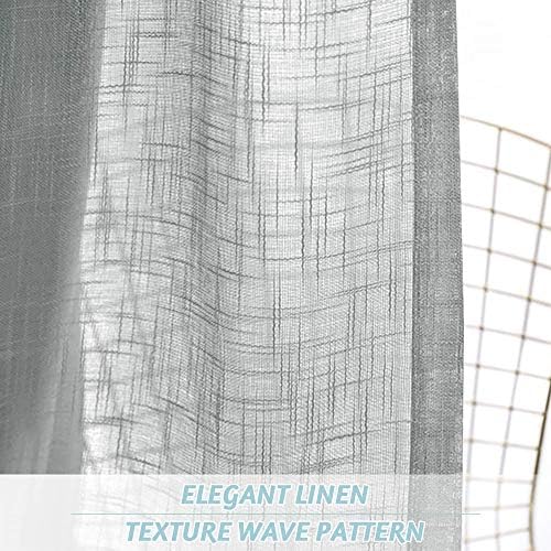 RYB Home Linen Sheer Curtains - Linen Textured Semi Sheer Curtains for