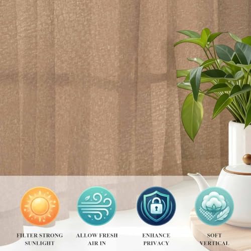 Rustic Tan Texture Sheer Curtains for Living Room 84 inch Length 2