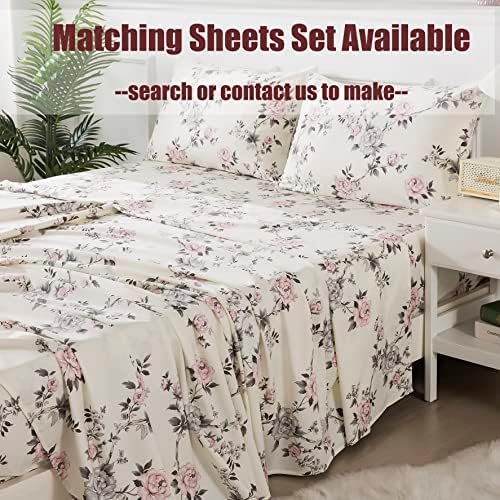 FADFAY Duvet Cover Set Queen Vintage Rose Floral Bedding Shabby Grey