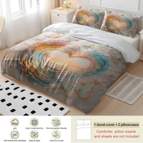 Valentine Duvet Cover Set Pressed Dried Flower Arrow Heart Romantic