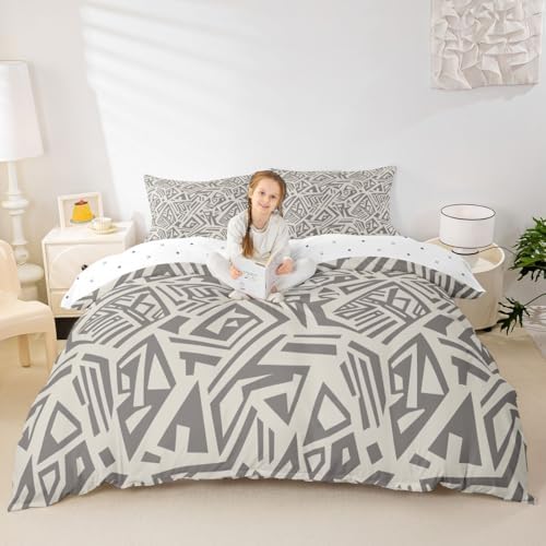 Erosebridal Light Gray Geometric Teens Duvet Cover 3 Piece Bohemian