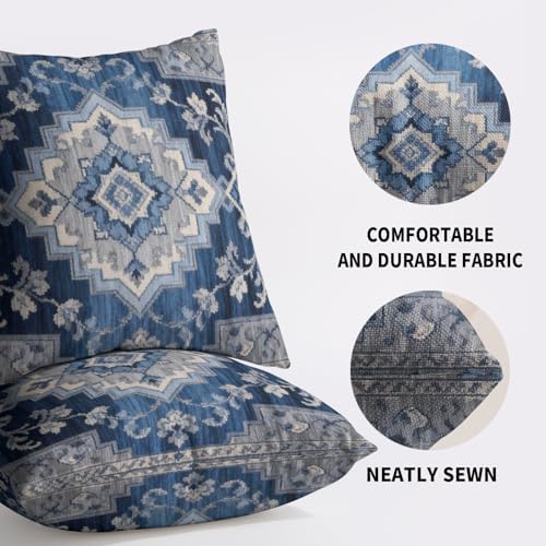 Boho Pillow Covers 20x20 Inch Set of 2 Navy Blue Vintage Floral Carpet