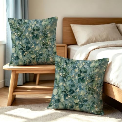 Botanical Watercolor Leaves Throw Pillow Covers 22x22 Set of 2