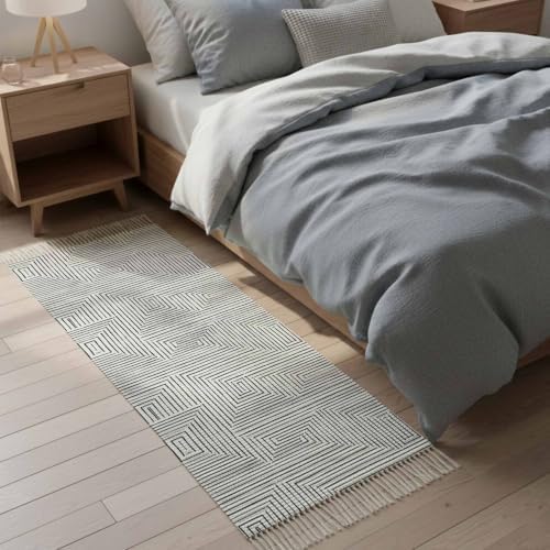 Grey Geometric Hallway Runner Rug 2'x5', Aesthetics Luxury Abstract