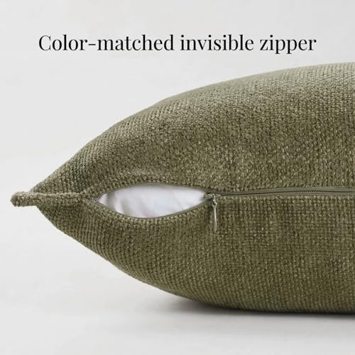 Fancy Homi Set of 2 Olive Green 22x22 Inch Soft Chenille Decorative