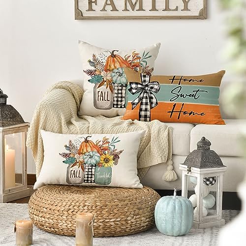 AVOIN colorlife Fall Pumpkin Home Sweet Home Throw Pillow Covers, 12 x