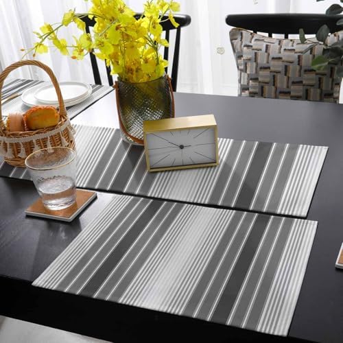 Minimalist Gray Stripe Table Runner and Placemats Set of 4 Farm
