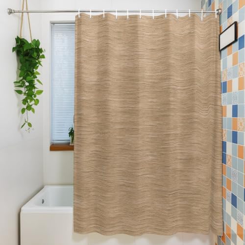 Khaki Solid Color Shower Curtain, Minimalist Vintage Linen Texture