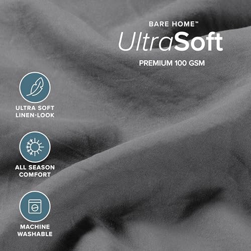 Bare Home Washed Sheet Set 1800 Ultra-Soft (Twin XL, Grey)