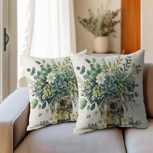 Spring Eucalyptus Leaves Throw Pillow Covers 22X22 Inches Set of 2