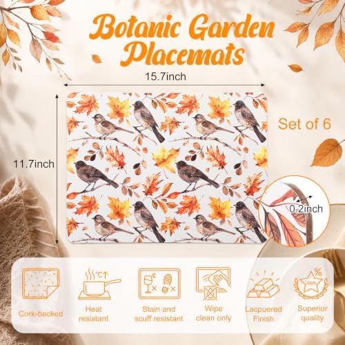 6 Pack Fall Cork Back Placemats Thanksgiving Day, 16 x 12 inch