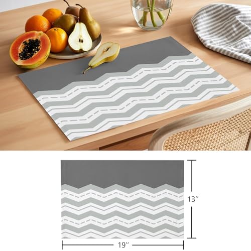 Cotton Linen Placemats for Dining Table Set of 8 Grey Striped Theme