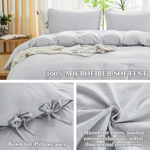 annadaif Light Grey Duvet Cover King Size, 3 Pieces Duvet Cover Set