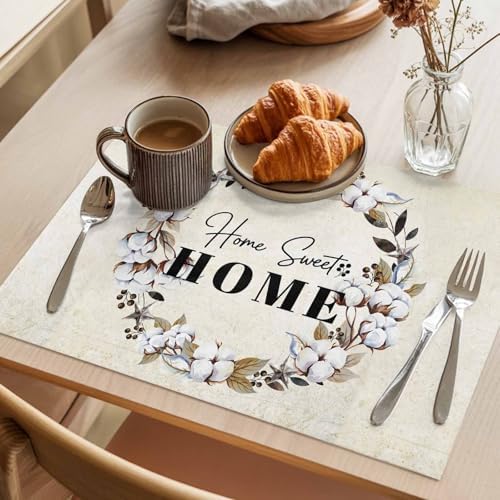 Placemats Set of 8, Home Sweet Woven Placemat, Linen Place Mats for