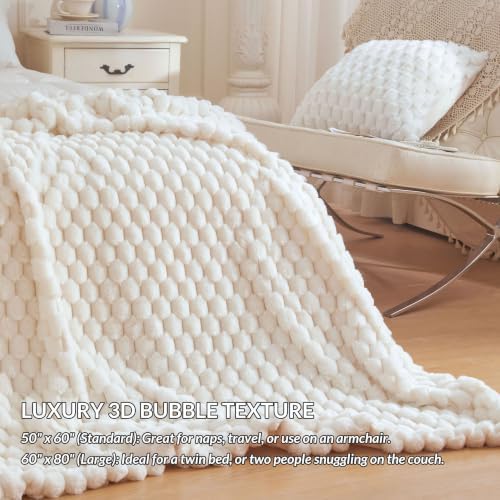 XeGe Luxury Bubble Fluffy Faux Rabbit Fur Large Blanket 60"x80", Beige