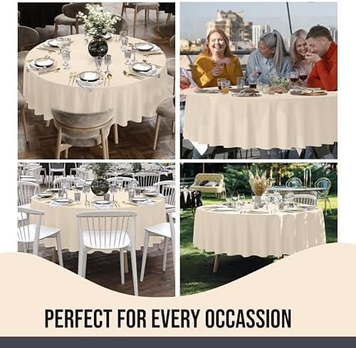 Party Solids 12-Pack Ivory Round Plastic Tablecloth Disposable – Size