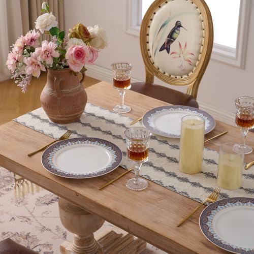 Fancy Homi Grey Boho Cotton Polyester Table Runner 90 Inches Long