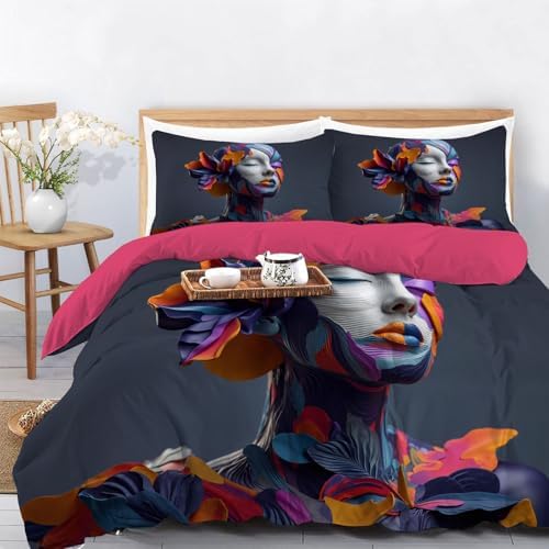 Duvet Cover Set King, 3D Abstract Leaf Beauty Brushed Microfiber