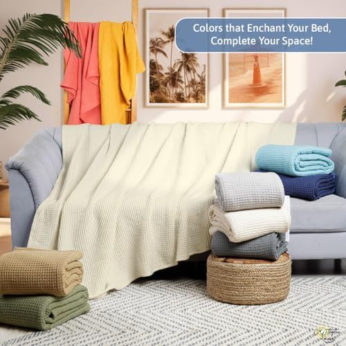 Cottington Lane Throw XL Size Waffle Weave Blanket, Soft Lightweight