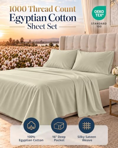 LANE LINEN Cooling Bed Sheets Full 100% Egyptian Cotton Sateen - Linen