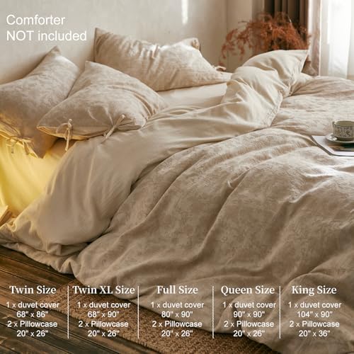 Linen Cotton Duvet Cover Queen Floral Jacquard Textured