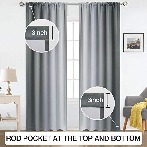 COSVIYA Rod Pocket Ombre Gray and Greyish White Curtains 63 inch