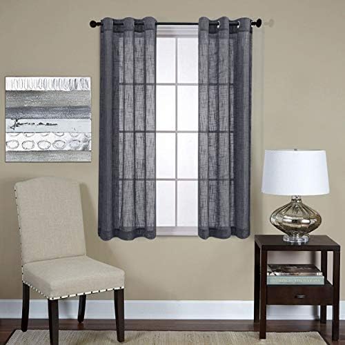 MIUCO Semi Sheer Curtains Poly Linen Textured Solid Grommet Curtains