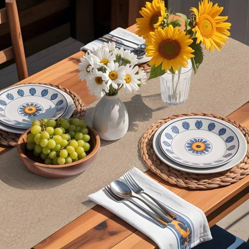 Beige Table Runner 108 inch Long, Farmhouse Solid Textured Rustic