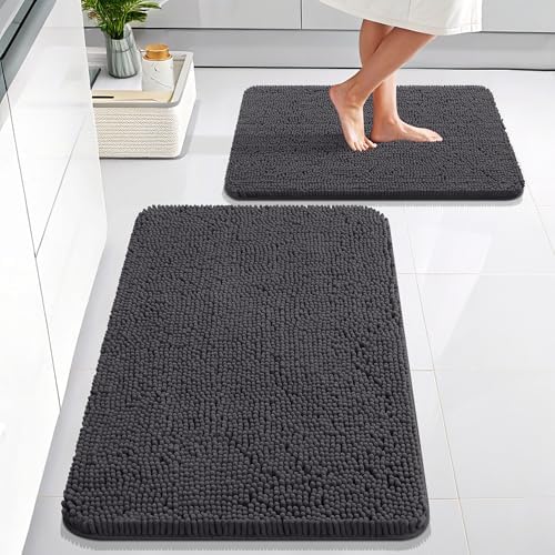 OLANLY Chenille Bath Mat and Bathroom Rugs Sets 2 Piece, Bath Mat Size