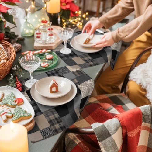 Gray Gingham Placemats Set of 8, Cotton Linen Fabric Place Mats