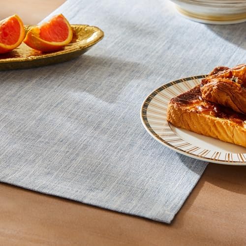 ZeeMart Rustic Cotton Linen Table Runner, 13x90 Inches Blue